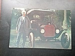 Postcard  Thomas A. Edison & his Model T given to him by friend Henry Ford.