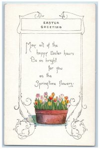 c1910's Easter Greetings Springtime Flowers Minimalist Unposted Antique Postcard 