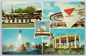 NYC~Glide-A-Ride Trains Solar Fountain Monorail State Tent~1964 Vintage Postcard