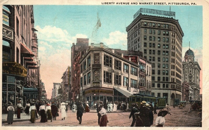 Vintage Postcard 1918 Liberty Avenue Market Street Pittsburgh Pennsylvania PA