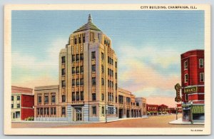 Champaign Illinois~ART DECO City Building~Corner Drug Store~1937 Linen Postcard