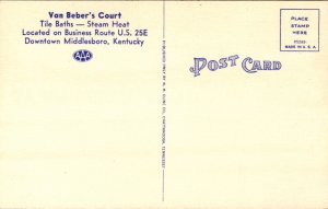 Linen Postcard Van Beber's Court Business Route US 25E Middlesboro Kentucky