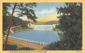 BALTIMORE, MD Maryland   LOCH RAVEN DAM & SPILLWAY   c1940's Linen  Postcard