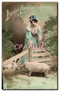 Old Postcard Cochon Pig Woman