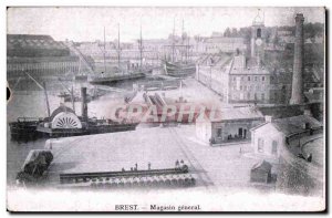 Postcard Old Brest general store Boats
