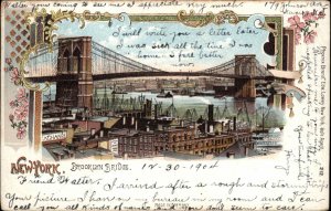 New York City NYC NY Brooklyn Bridge c1905 Phoenix Brand Vintage Postcard