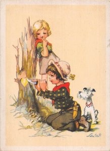 US4788 A. L. Salac Children Tree, Dog Postcard