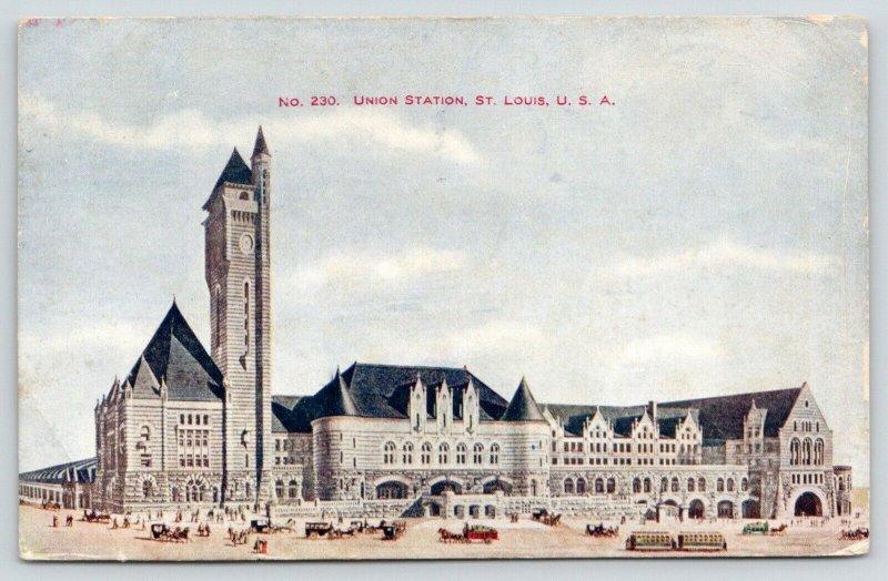 St Louis MO~Clocktower (They Mean It!)~Union Station Panorama~Trolleys~1907 PC 