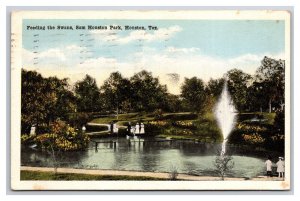 Feeding Swans Sam Houston Park Houston Texas TX WB Postcard N25