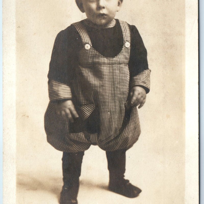 ID'd c1920s Cute Little Boy RPPC Overalls Real Photo PC Lavon Rolland Lange A171
