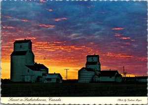 Canada Sunset In Saskatchewan Grain Elevators 1980