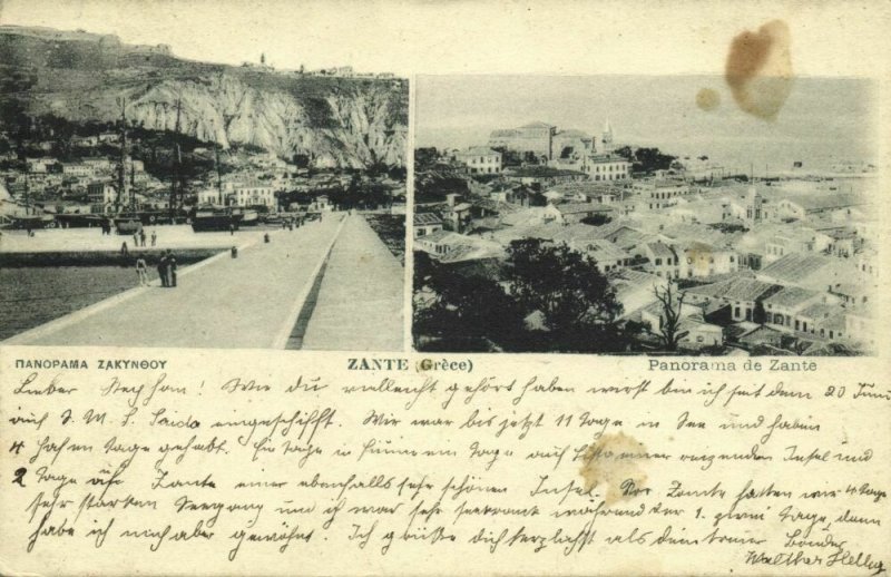 greece, ZAKYNTHOS Ζάκυνθος ZANTE, Panorama Double View (1899) Postcard