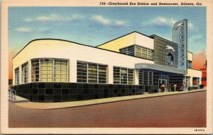 Postcard GA Atlanta Greyhound Bus Station & Restaurant Passengers LINEN 1950 H14