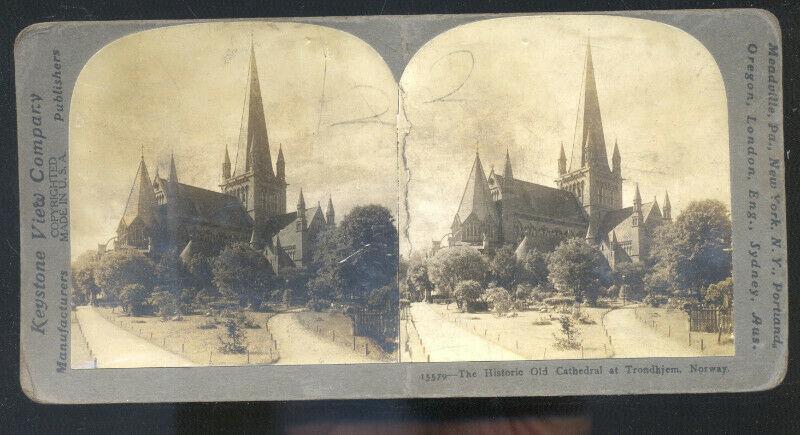 REAL PHOTO TRONDHJEN NORWAY NORGE OLD CATHEDRAL STEREOVIEW CARD CHURCH