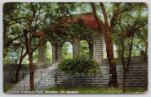 Oklahoma City~Wheeler Park Entrance~Steps Down from Trolley Stop~1911 Postcard