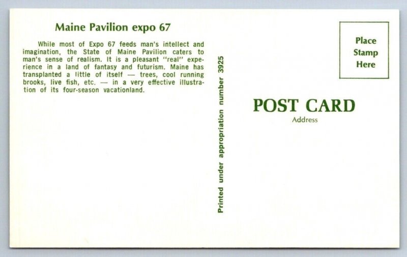 Maine Pavilion, Expo 67, Montreal, Quebec, Vintage Chrome Postcard