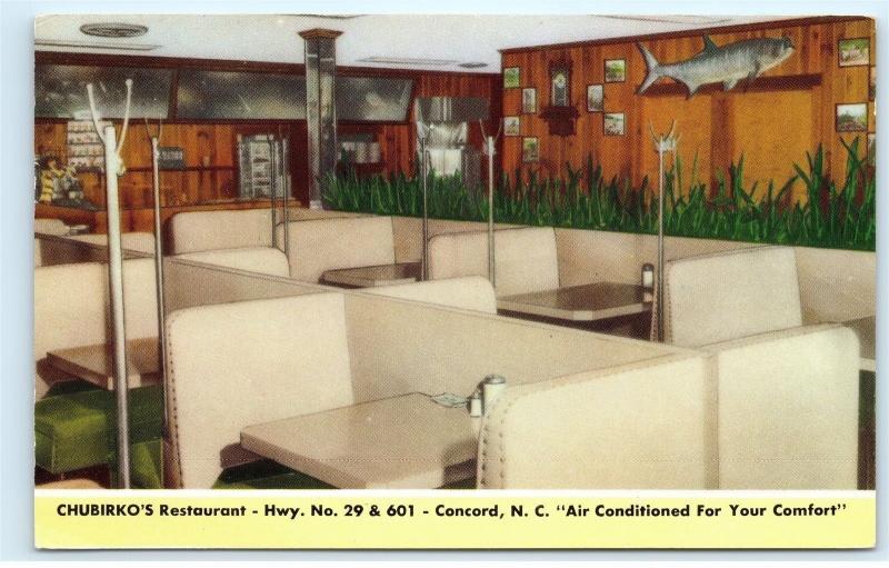 1960s Chubirko's Restaurant Booth Seating Concord North Carolina NC Postcard A68