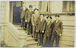 Group of Six Young Men Dressed Very Formal Get Portrait Taken - Vintage Postcard