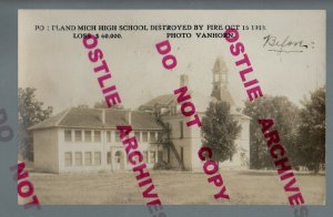 Portland MICHIGAN RPPC 1913 FIRE HIGH SCHOOL Disaster nr Lansing Ionia MI