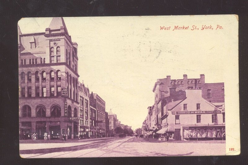 YORK PENNSYLVANIA PA. DOWNTOWN MARKET STREET SCENE VINTAGE POSTCARD 1908