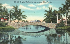 Vintage Postcard Tropical Reflections Cast Palms Bridge Sunny Isles Florida FL