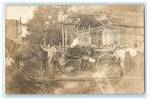 1907 Fire Engine Wagon Dept Horse Black Americana Clinton NC RPPC Photo Postcard 