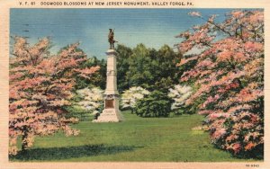 Vintage Postcard 1941 Dogwood Blossoms at New Jersey Monument Valley Forge PA