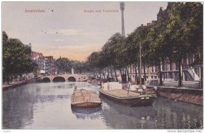 Boats, Bridge, Singel Met Torensluis, Amsterdam (North Holland), Netherlands,...