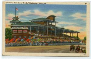 Horse Race Racing Track Delaware Park Wilmington DE linen postcard