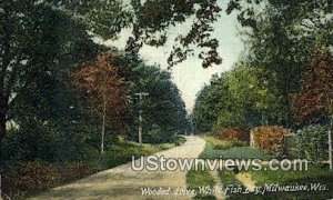Wooded Drive, White Fish Bay - MIlwaukee, Wisconsin WI Postcard