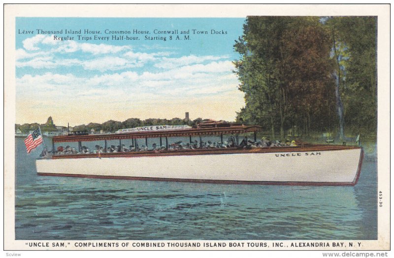 Thousand Island Boat Tours, Inc., Uncle Sam, ALEXANDRIA BAY, New York, 1910...