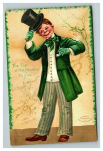 Vintage 1908 Ellen Clapsaddle Irish Postcard Boy in Top Hat Green Jacket