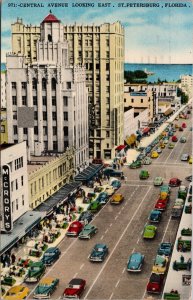 Central Avenue Looking East St. Petersburg FL Postcard PC384