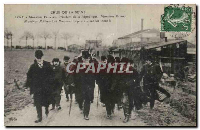 Crue of the Seine Postcard Old Ivry Fallieres Mr. Briand visit the flooded TOP