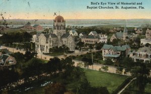 Vintage Postcard 1910's Bird's Eye View Memorial & Baptist Churches St Augustine