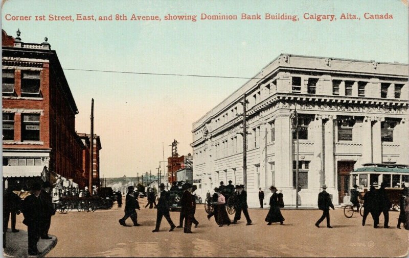 Calgary Alberta Corner of 1st East & 8th Avenue AB Valentine & Sons Postcard H12