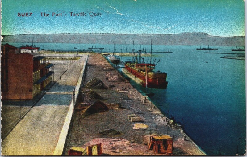 Egypt Suez The Port Vintage Postcard C196