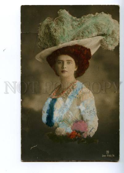 138987 Lady in Huge Modern HAT vintage PHOTO GERLACH tinted PC