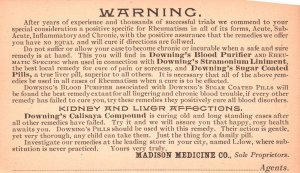 Vintage Postcard Warning Card Kidney and Liver Affections Madison Medicine Co.