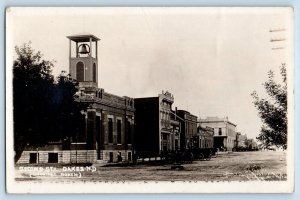 Oakes North Dakota ND Postcard RPPC Photo Second Street Bell Tower Cars 1911