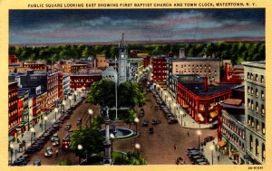 Watertown, New York - Public Square & Town Clock - in 1939