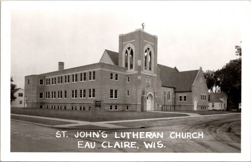 Real Photo Postcard St. John's Lutheran Church in Eau Claire, Wisconsin