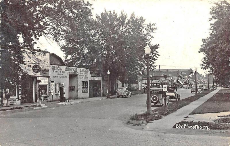 Chillicothe IL Mobile Gas Station Storefronts Old Cars 1939 RPPC