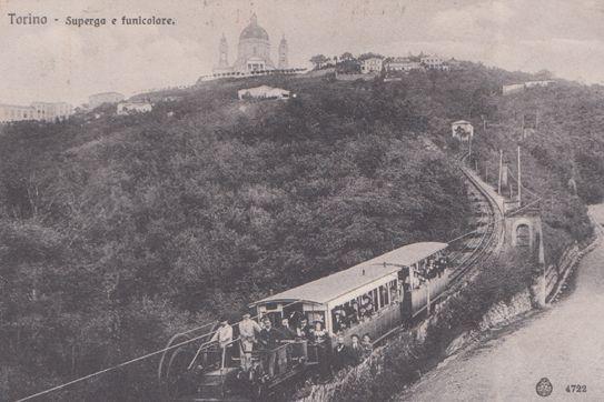 Torino Collina De Superga E Funicolare Train Turin Antique Italian Postcard