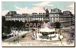 Postcard Old Barracks Paris du Chateau d'Eau and the Statue of the Republic