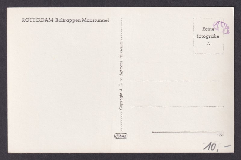 Vintage Postcard Netherlands Rotterdam Escalators Maastunnel