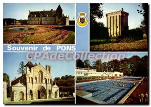 Postcard Modern Pons The Mayor Le Donjon The Church Saint Vivien Pool