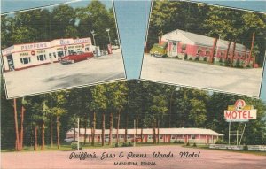 Pennsylvania Manheim Pfeiffer's Woods Motel Gas Station 1940s Postcard 22-9910