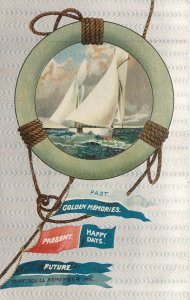 BB London Postcard S.2114 Sailboat Semaphore/ Message Flags, Ship Life Preserver