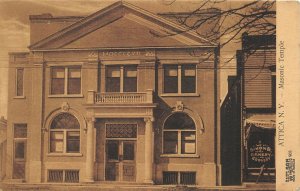 Attica New York c1910 Postcard Masonic Temple & Simons Bakery Grocery